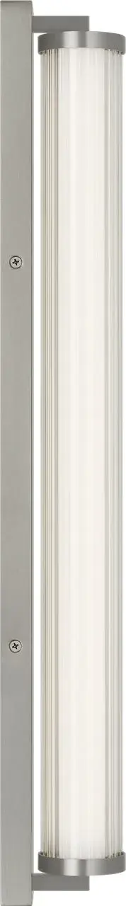 The Weston 28" vanity light delivers clean, contemporary style with its linear design and ribbed glass diffuser. Integrated LED technology provides energy-efficient ambient lighting while the textured lens softens glare for comfortable bathroom illumination. - alternate view