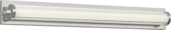 The Weston vanity light delivers efficient LED illumination through a sophisticated ribbed glass lens that softens glare while maintaining clarity. Its linear design and chrome finish complement contemporary bathrooms.