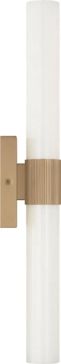 The Sarco 24" LED Vanity brings sculptural presence with its dual-cylinder design and refined band accent. Modern geometry in warm Satin Brass finish adapts seamlessly to contemporary bathrooms and powder rooms. - alternate view