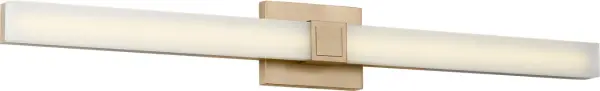 The Fentress LED vanity light combines contemporary minimalism with functional illumination. Its 36-inch rectangular profile and warm satin brass finish deliver sophisticated style for modern bathrooms.