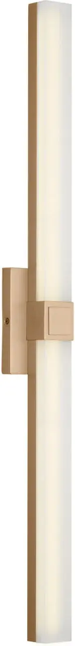 The Fentress LED vanity light combines contemporary minimalism with functional illumination. Its 36-inch rectangular profile and warm satin brass finish deliver sophisticated style for modern bathrooms. - alternate view