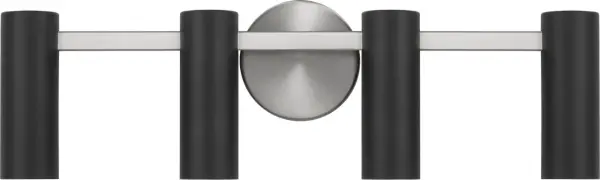 The Zentro vanity light delivers balanced illumination with four evenly spaced cylindrical shades. Its brushed nickel finish and modern design work well in both residential and commercial bathrooms.