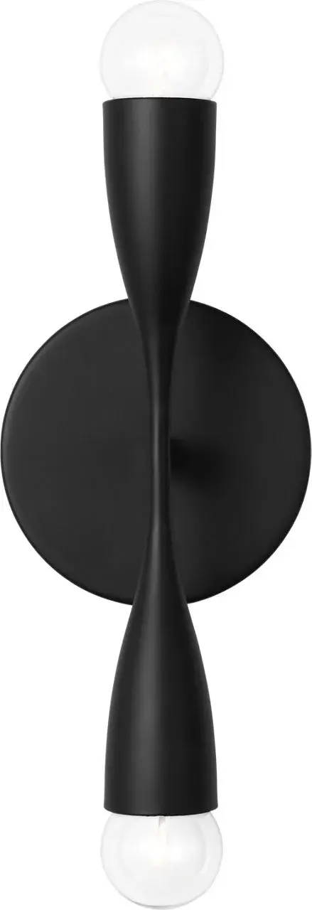 The Maya Small Bath delivers modern sophistication with its vertical dual-lamp design and slender tapered metal form. Perfect for flanking mirrors or narrow wall spaces, this fixture provides bi-directional lighting while maintaining a clean, sculptural aesthetic.