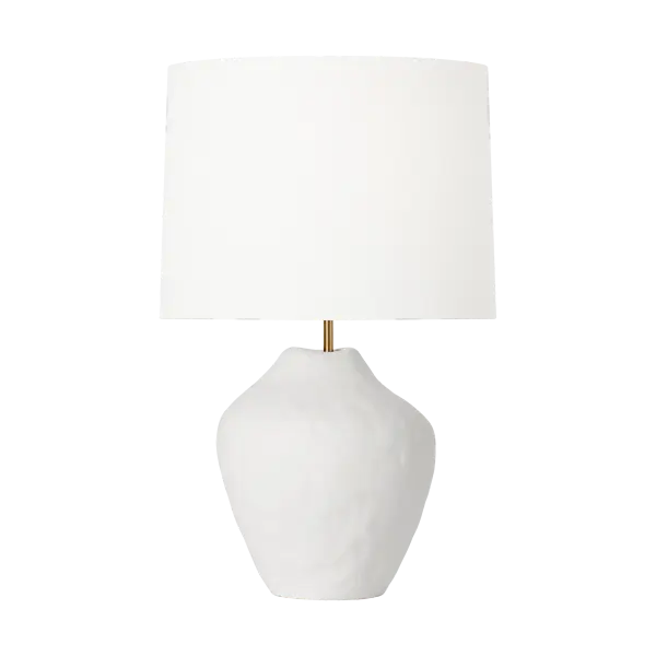 The Cadley Medium Table Lamp combines artisanal craftsmanship with modern design sensibility. Its hand-sculpted ceramic base creates an instant focal point while the classic white linen drum shade provides warm, inviting illumination.