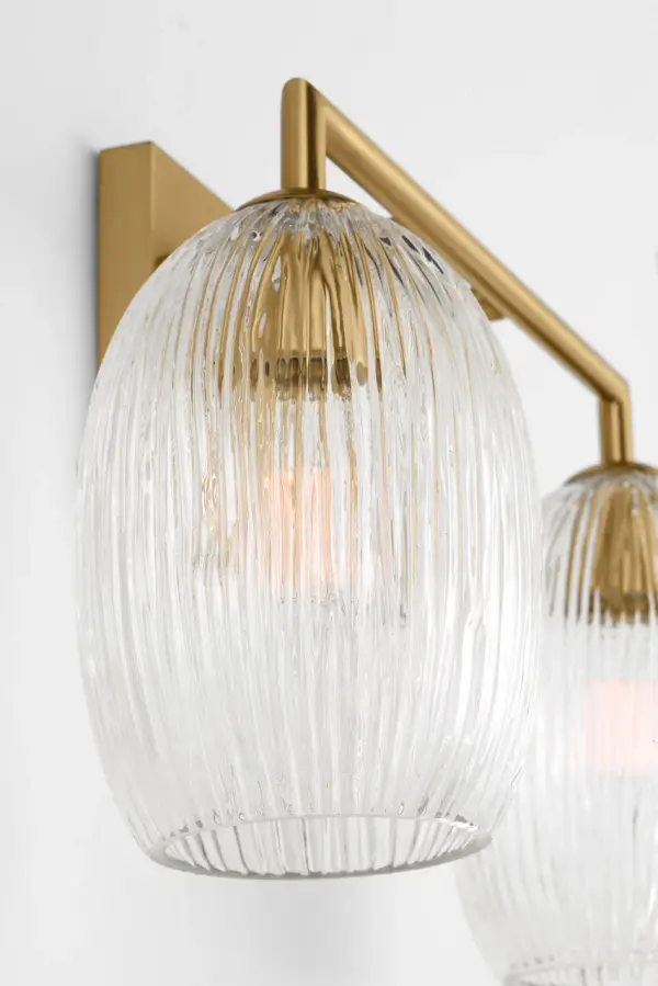 The Serafina 16" Bath brings organic sophistication to vanity lighting with its hand-carved ceramic-inspired glass pods and warm burnished brass finish. Perfect for creating ambient, flattering light in bathrooms and hallways. - alternate view