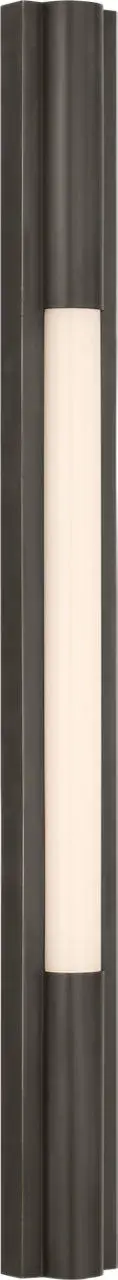 The Ellington bath light combines classic bronze finish with clean white glass shades in a generous 32-inch span, perfect for larger vanities. Its slimline profile offers substantial lighting without visual bulk. - alternate view