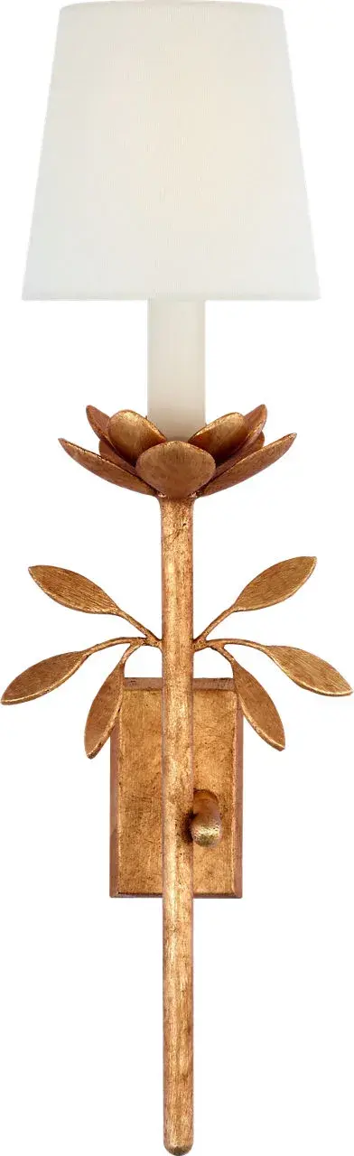 Clementine 22" Tail Sconce in Antique Gold Leaf with Linen Shade - Image 1