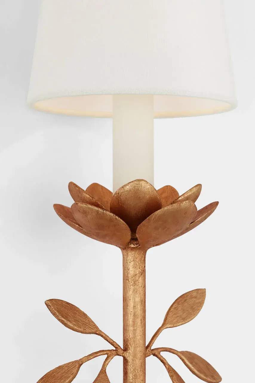 Clementine 22" Tail Sconce in Antique Gold Leaf with Linen Shade - Image 6