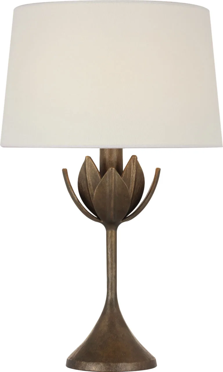 Alberto 17" Cordless Accent Lamp in Antique Bronze Leaf with Linen Shade