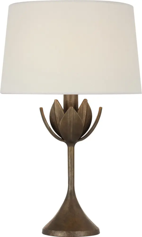 The Alberto cordless accent lamp combines traditional elegance with modern convenience. Its antique bronze leaf finish and linen shade create warm, sophisticated lighting perfect for bedside or accent tables.