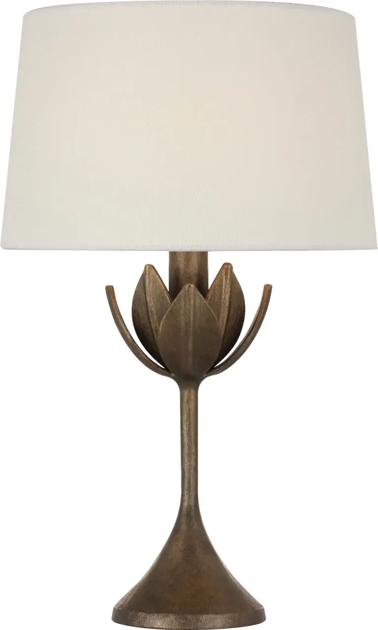Alberto 17" Cordless Accent Lamp in Antique Bronze Leaf with Linen Shade - Image 1