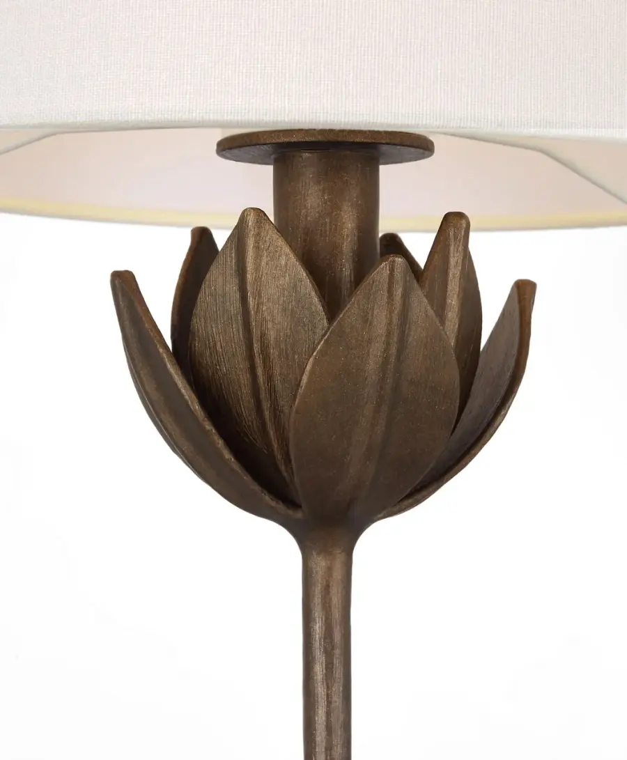 Alberto 17" Cordless Accent Lamp in Antique Bronze Leaf with Linen Shade - Image 4