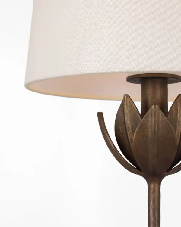 Alberto 17" Cordless Accent Lamp in Antique Bronze Leaf with Linen Shade - Image 5