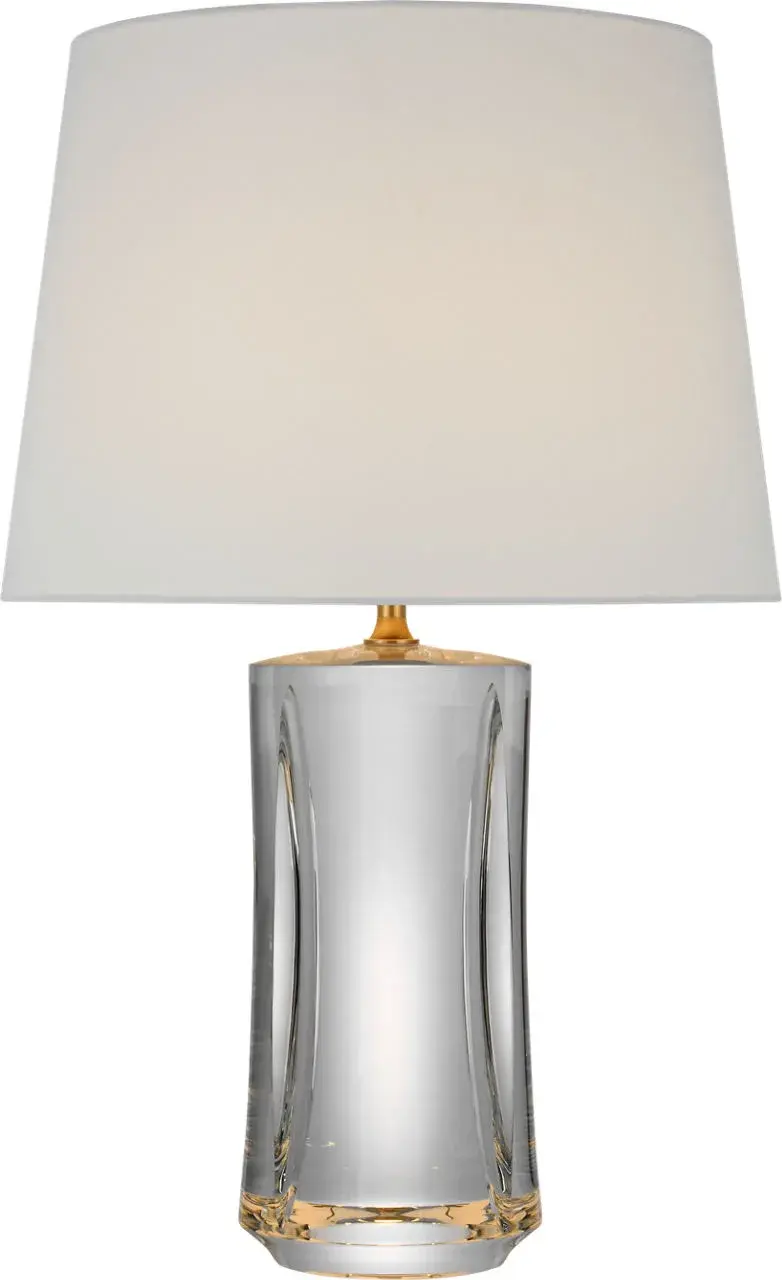 Figlia 27" Cordless V-Cut Round Table Lamp in Crystal with Linen Shade - Image 1