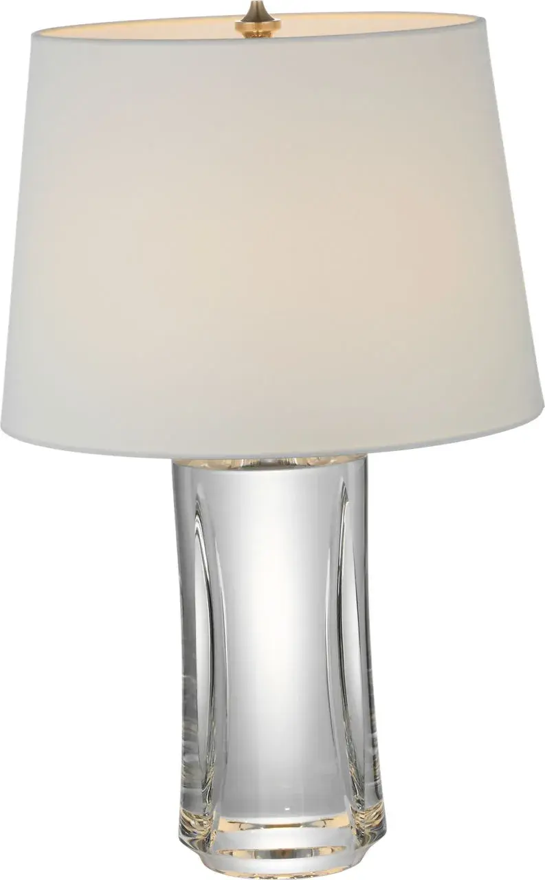 Figlia 27" Cordless V-Cut Round Table Lamp in Crystal with Linen Shade - Image 2