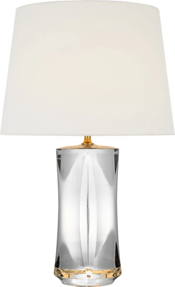 Figlia 27" Cordless V-Cut Round Table Lamp in Crystal with Linen Shade - Image 3