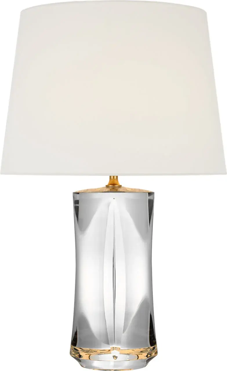 Figlia 27" Cordless V-Cut Round Table Lamp in Crystal with Linen Shade - Image 3