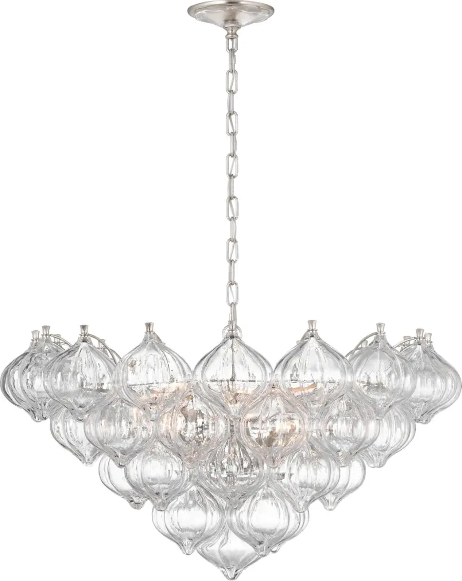 Caselli 36" Basket Chandelier in Burnished Silver Leaf with Clear Glass - Image 1