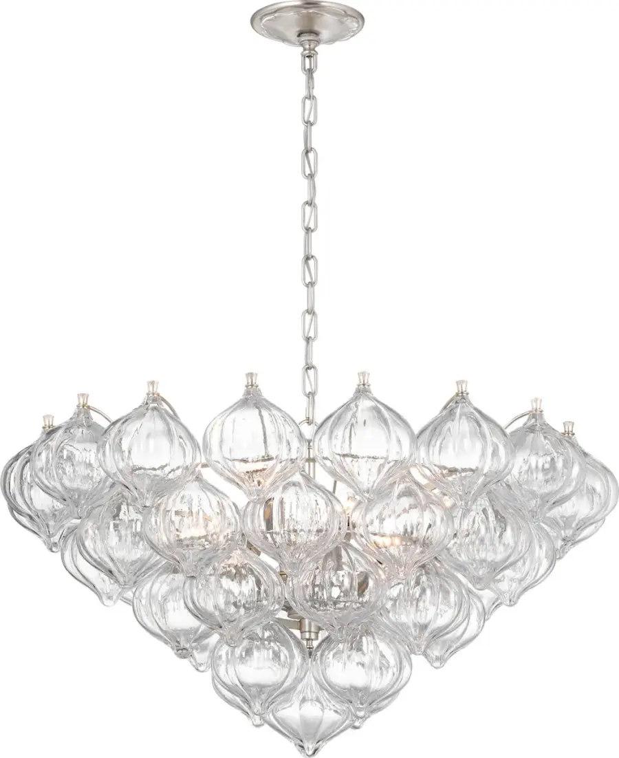 Caselli 36" Basket Chandelier in Burnished Silver Leaf with Clear Glass - Image 3