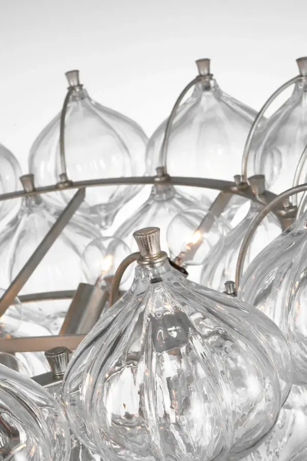 Caselli 36" Basket Chandelier in Burnished Silver Leaf with Clear Glass - Image 4