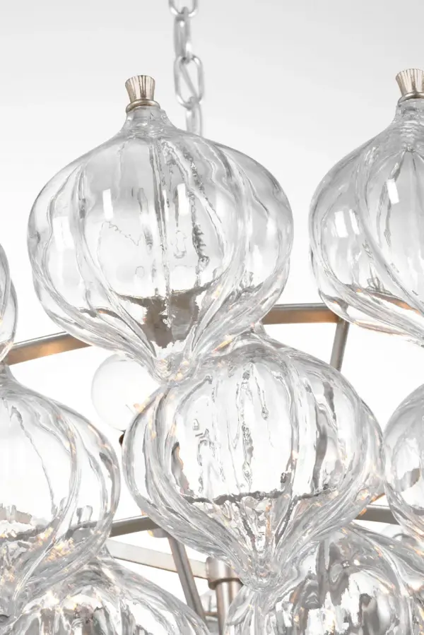 Caselli 36" Basket Chandelier in Burnished Silver Leaf with Clear Glass - Image 6