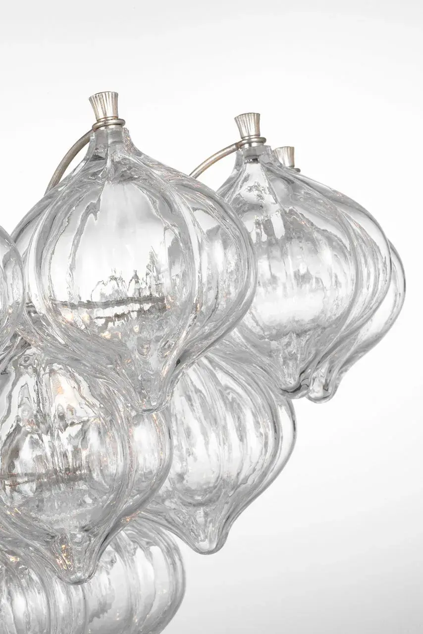 Caselli 36" Basket Chandelier in Burnished Silver Leaf with Clear Glass - Image 8