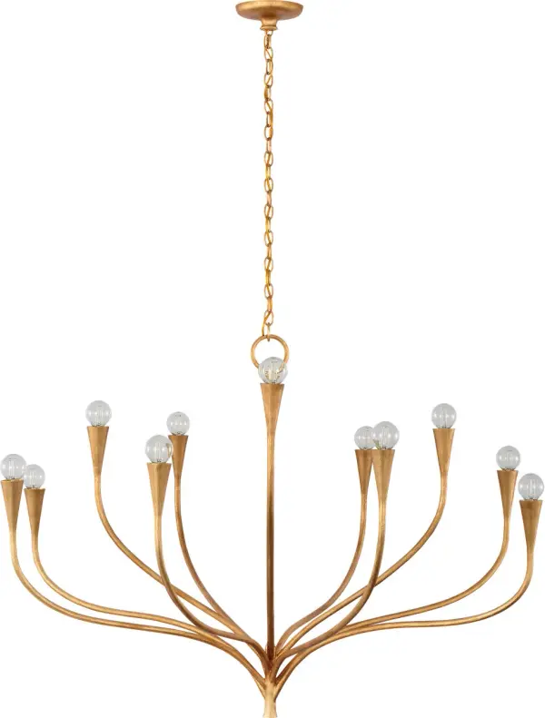 The Marini chandelier brings sophisticated elegance with its generous 43-inch scale and warm antique gold leaf finish. Perfect for creating a focal point in dining rooms and grand entryways.
