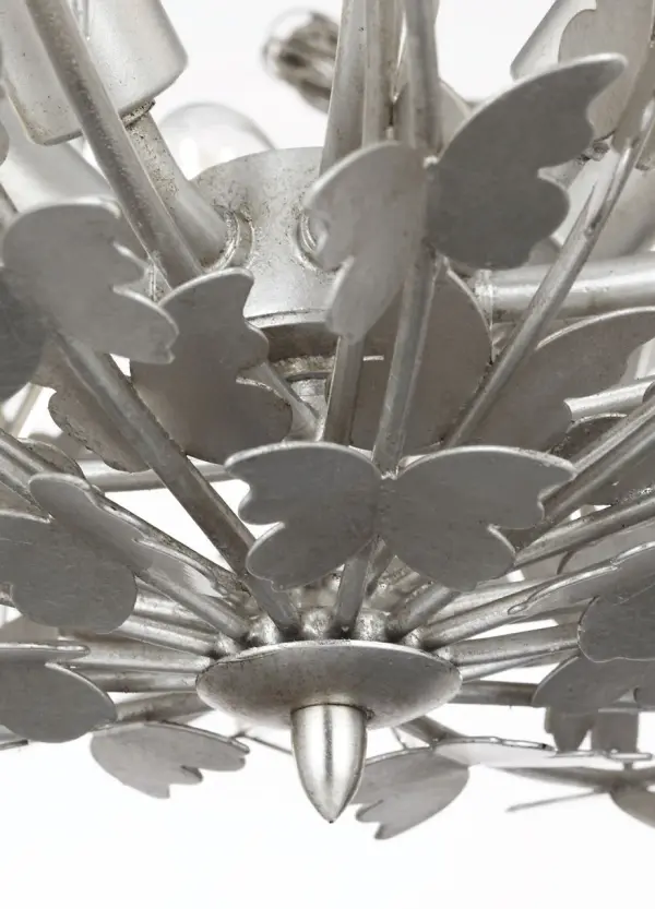The Farfalle 30" Basket Chandelier combines organic basket-weave design with sophisticated burnished silver leaf finish. Its substantial 30-inch diameter makes a statement in dining rooms and foyers while maintaining elegant proportions. - alternate view