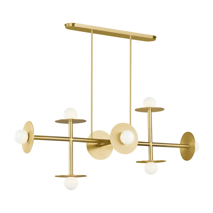 Nodes Eight Light Linear Chandelier in Burnished Brass