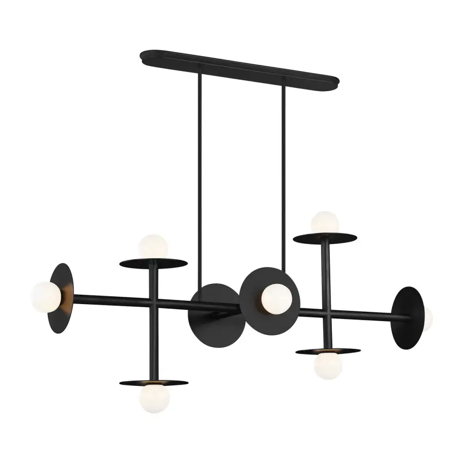 Nodes Eight Light Linear Chandelier in Midnight Black