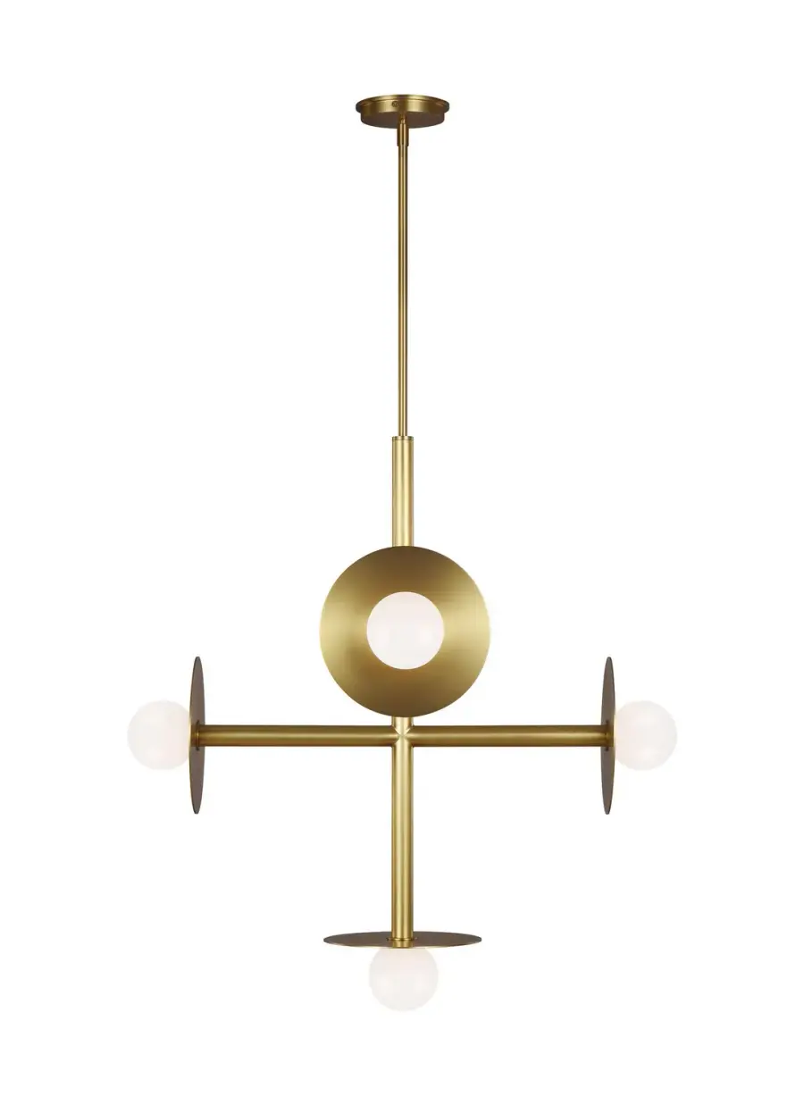 Nodes Five Light Linear Chandelier in Burnished Brass