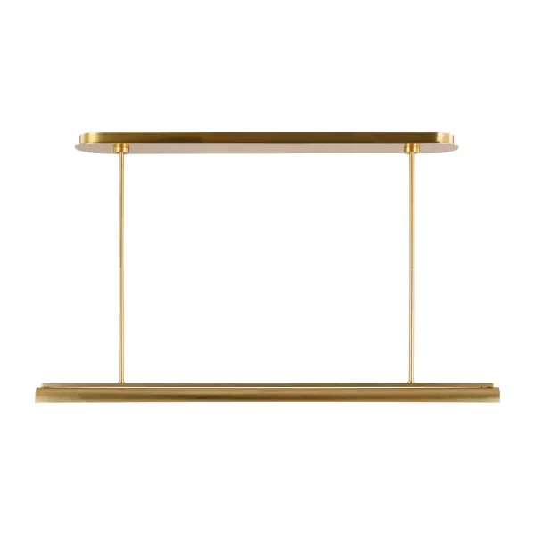 A minimalist linear chandelier by renowned designer Kelly Wearstler that combines architectural form with integrated LED efficiency. The extruded brass bar delivers warm, even illumination perfect for modern interiors.