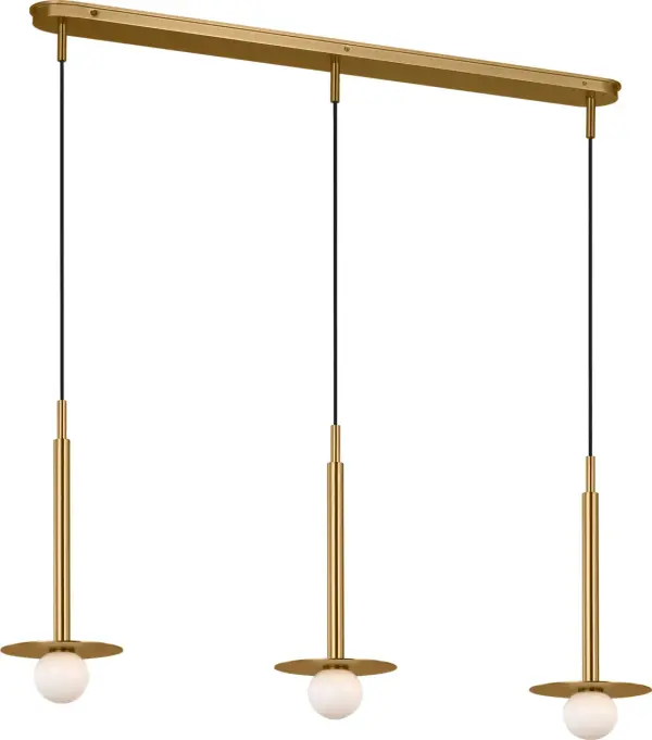 The Nodes Small Linear Pendant combines contemporary geometry with warm burnished brass, creating an elegant focal point. Its compact linear form makes it versatile for kitchen islands, dining areas, and commercial spaces.