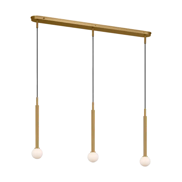 The Nodes Small Linear Pendant combines contemporary geometry with warm burnished brass, creating an elegant focal point. Its compact linear form makes it versatile for kitchen islands, dining areas, and commercial spaces. - alternate view