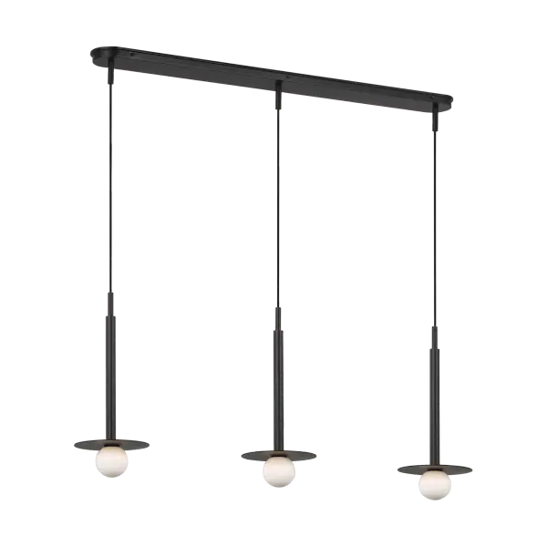 The Nodes Small Linear Pendant combines contemporary styling with a striking midnight black finish. Its linear form makes it perfect for kitchen islands and dining tables, offering focused illumination with modern sophistication. - alternate view