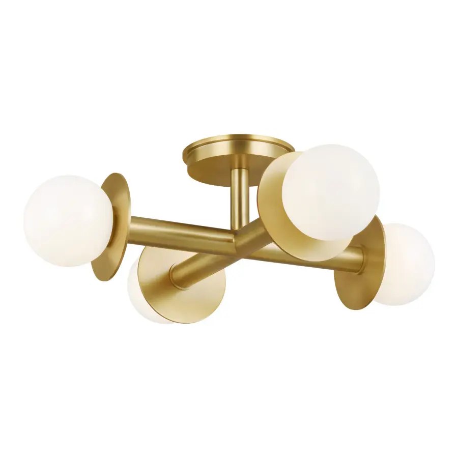 Nodes Four Light Flush Mount in Burnished Brass