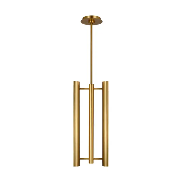 A minimalist pendant by renowned designer Kelly Wearstler that combines architectural form with integrated LED technology. The extruded metal bar design in warm Burnished Brass delivers focused illumination ideal for task areas and modern interiors.