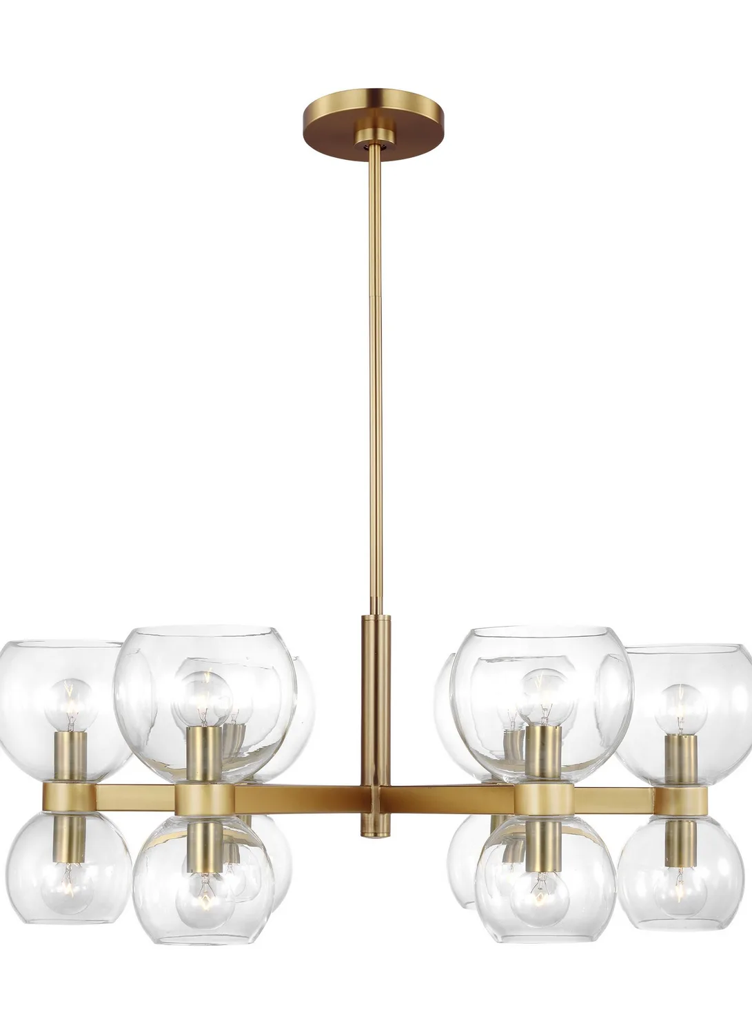 Londyn Six Light Chandelier in Burnished Brass with Clear Glass