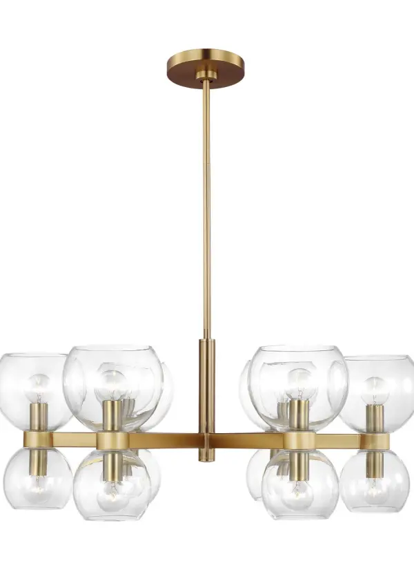 Londyn Six Light Chandelier in Burnished Brass with Clear Glass