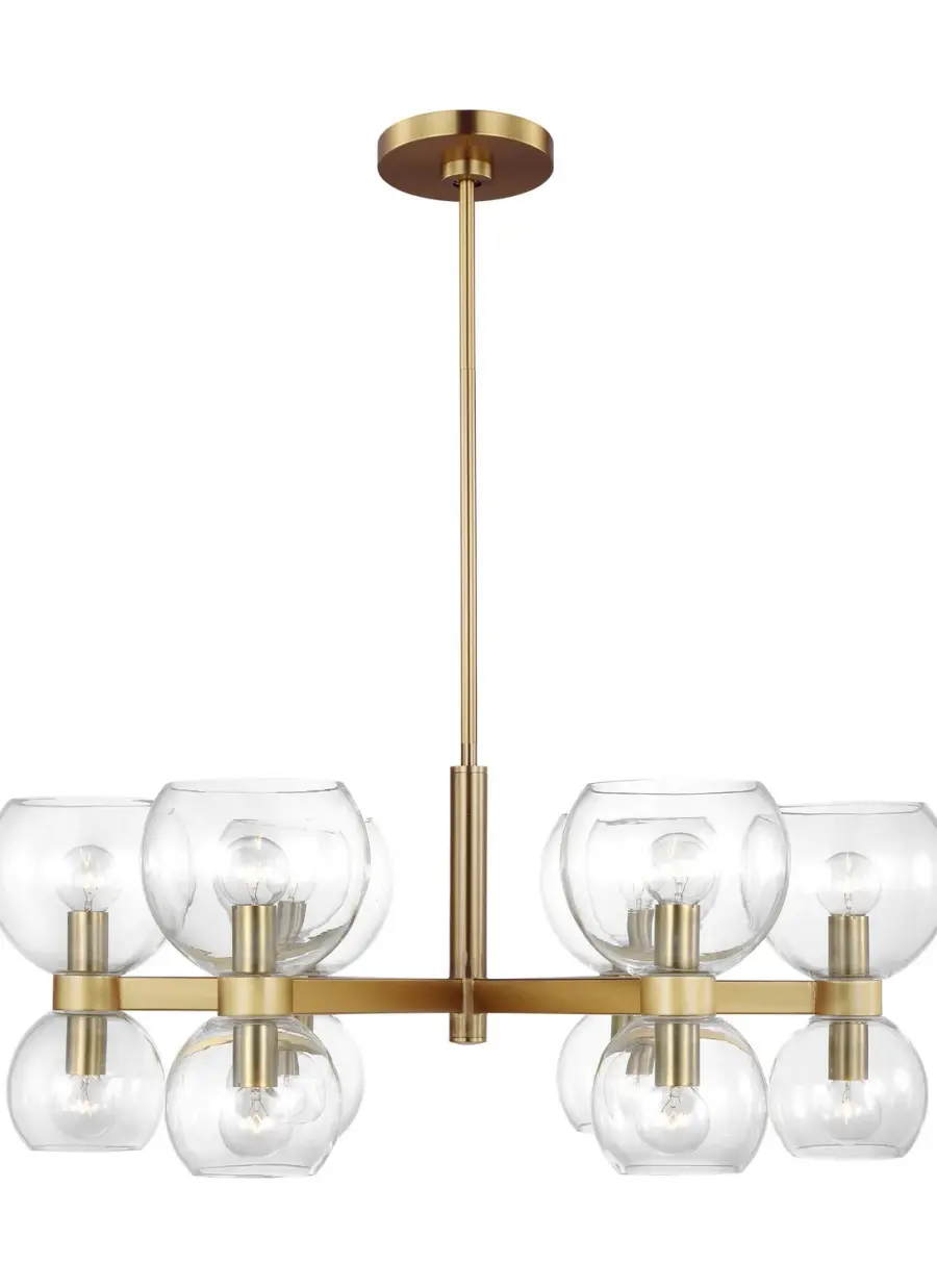 Londyn Six Light Chandelier in Burnished Brass with Clear Glass