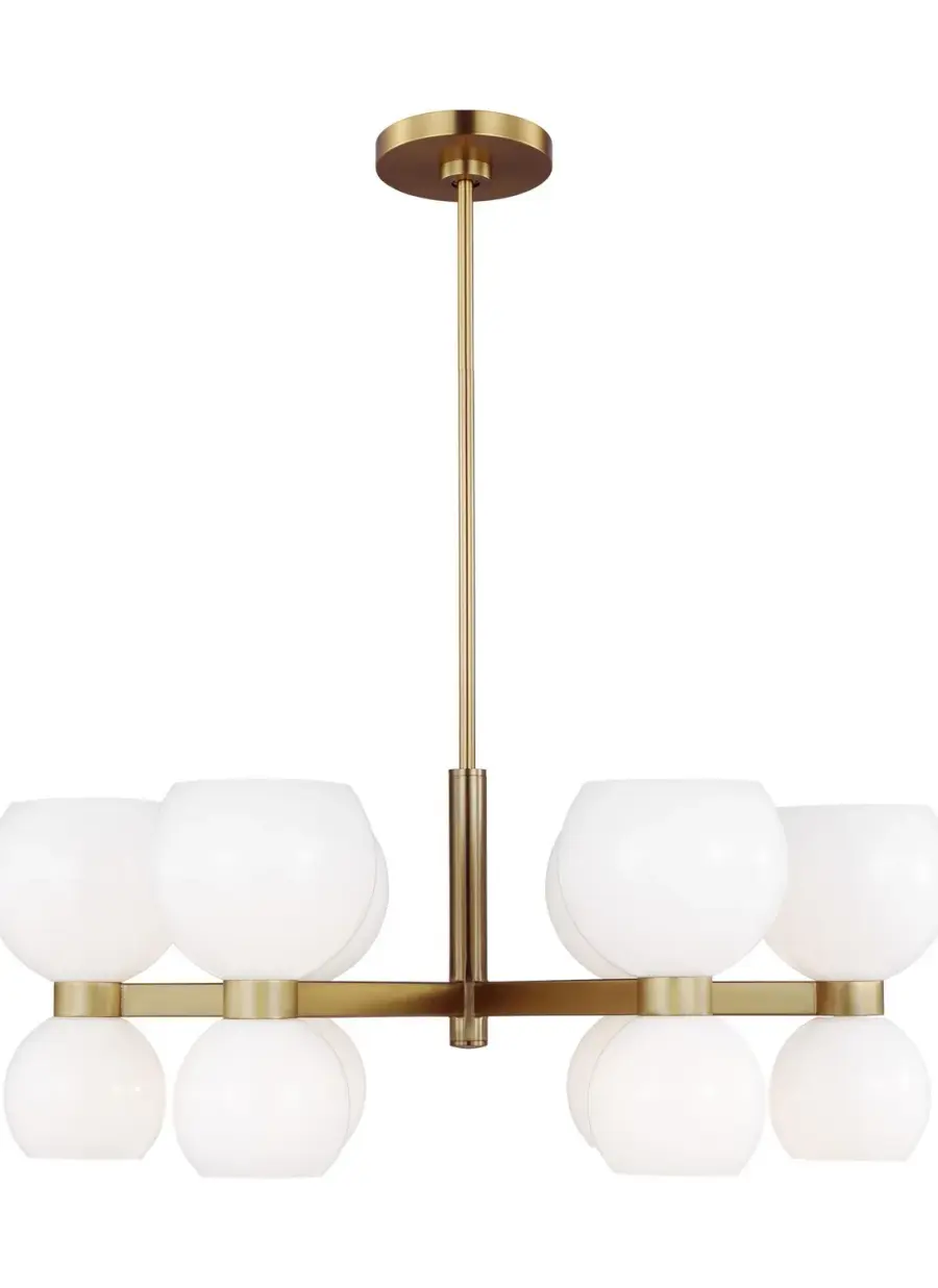Londyn 12-Light Chandelier in Burnished Brass with Milk White Glass