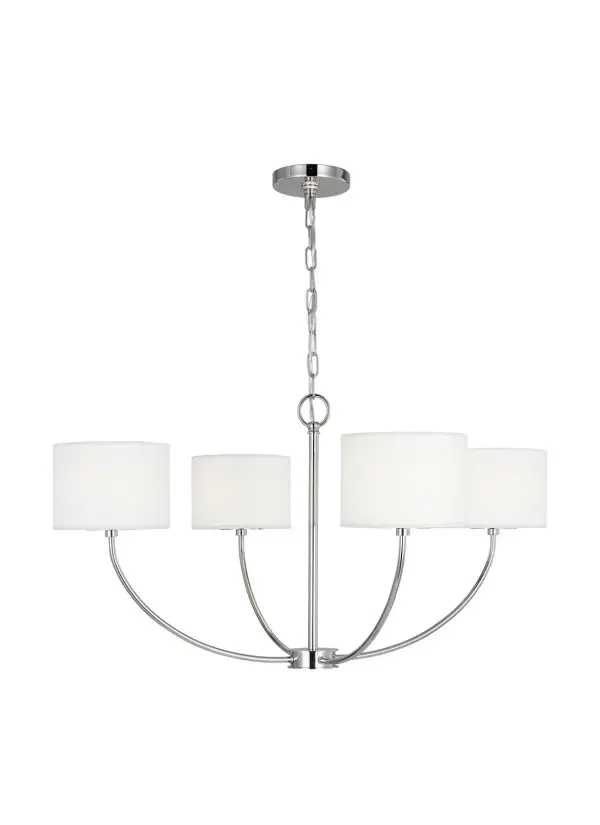 Kate Spade's Sawyer chandelier brings whimsical geometry and graphic sophistication to any space. The striking silhouette features arched lines and distinctive taped shades that create visual interest while providing warm, diffused light.