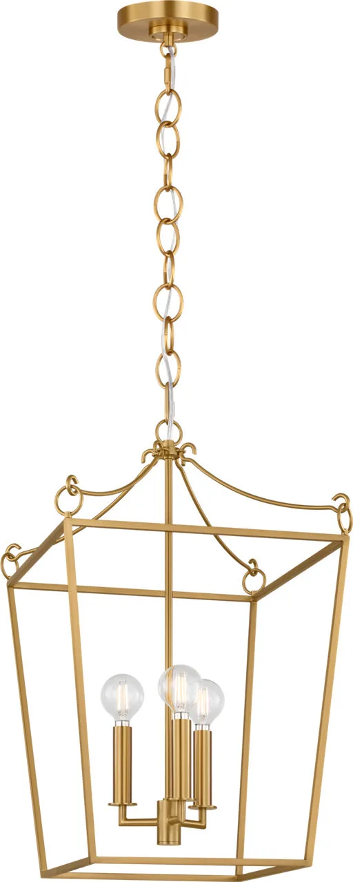 Carlyle Three Light Lantern in Burnished Brass