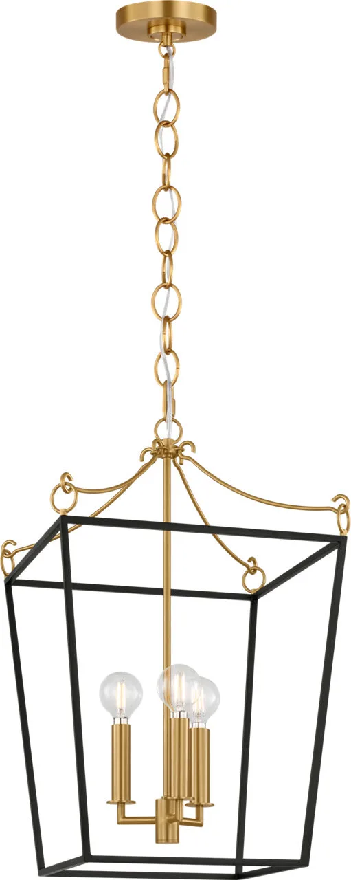 Carlyle Three Light Lantern in Midnight Black | Burnished Brass