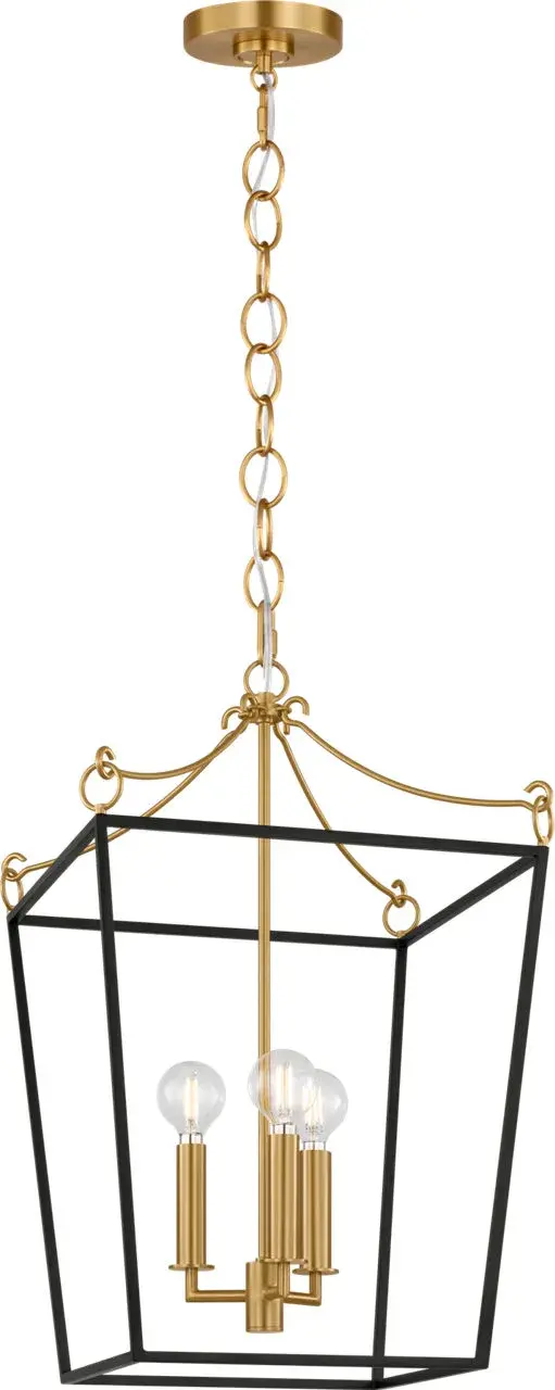Carlyle Three Light Lantern in Midnight Black | Burnished Brass - Image 1