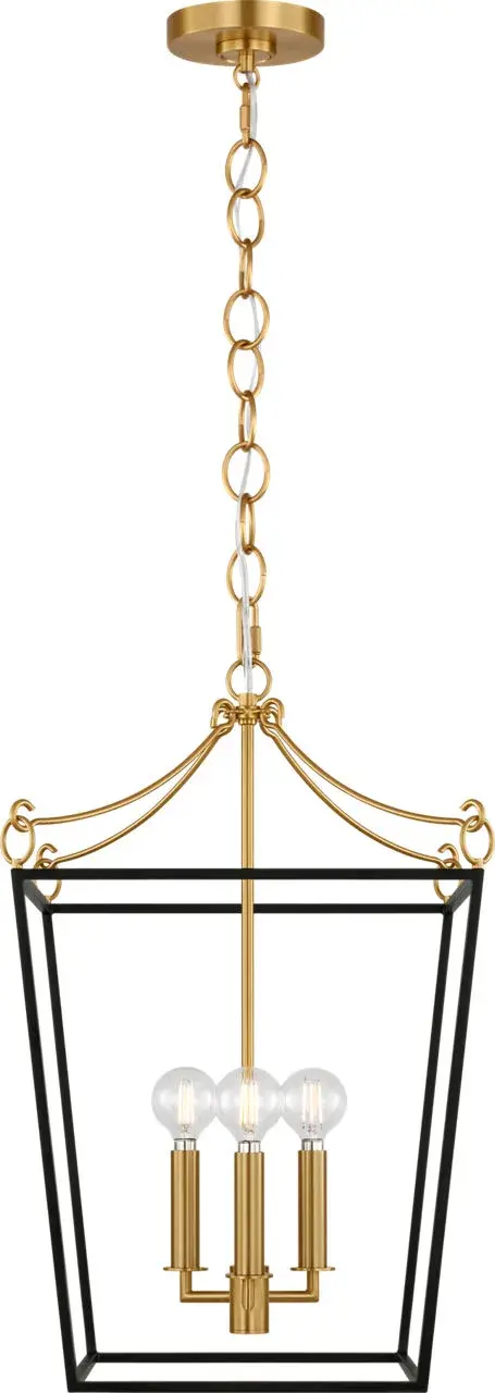 Carlyle Three Light Lantern in Midnight Black | Burnished Brass - Image 2