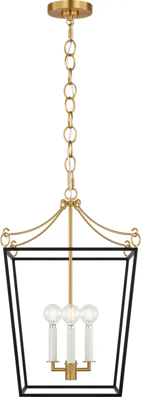 Carlyle Three Light Lantern in Midnight Black | Burnished Brass - Image 4