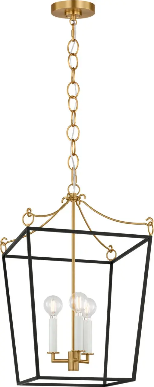 Carlyle Three Light Lantern in Midnight Black | Burnished Brass - Image 7