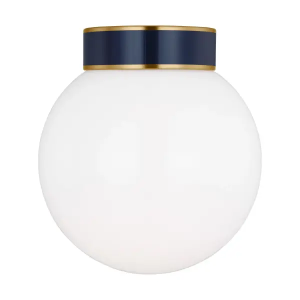 The Monroe flush mount brings kate spade new york's signature style to your ceiling with its atomic-era inspired design. The burnished brass accents and milk glass shade create a refined minimalist look with a playful pop of color.