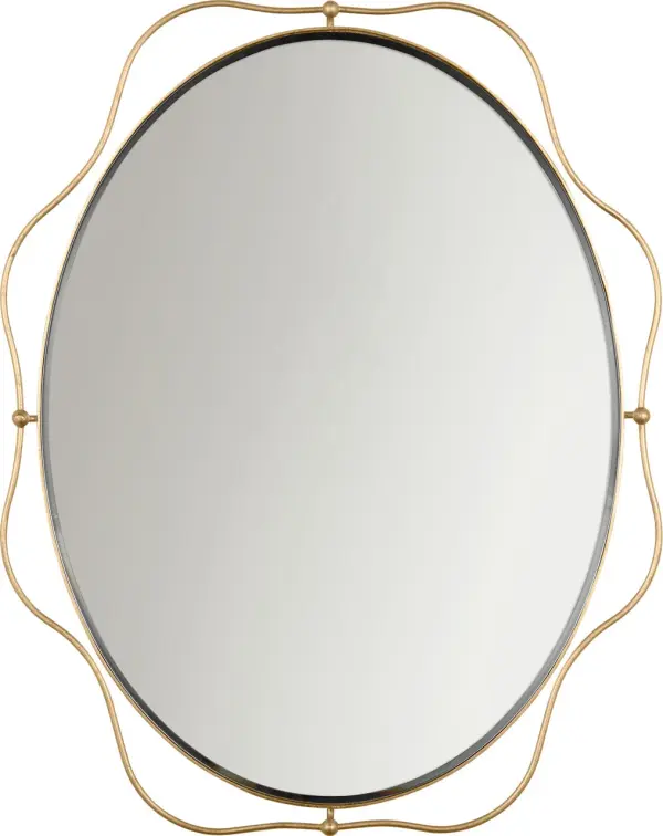 The Sargasso oval mirror brings organic coastal elegance to any space with its distinctive gild finish. At 24" x 30", it's perfectly sized for bathrooms, powder rooms, and entryways, offering both function and style.